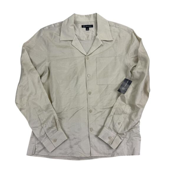 INC International Concepts Other - INC Mens Kylo Linen Blend Regular Fit Camp Button Down Shirt Grain Beige S